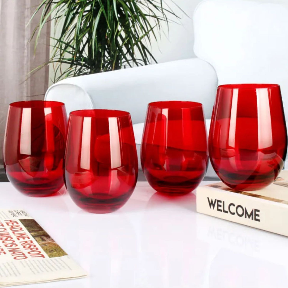 Set 18 Vasos Vidrio Bajos Full Color Rojo 480mL Allegra
