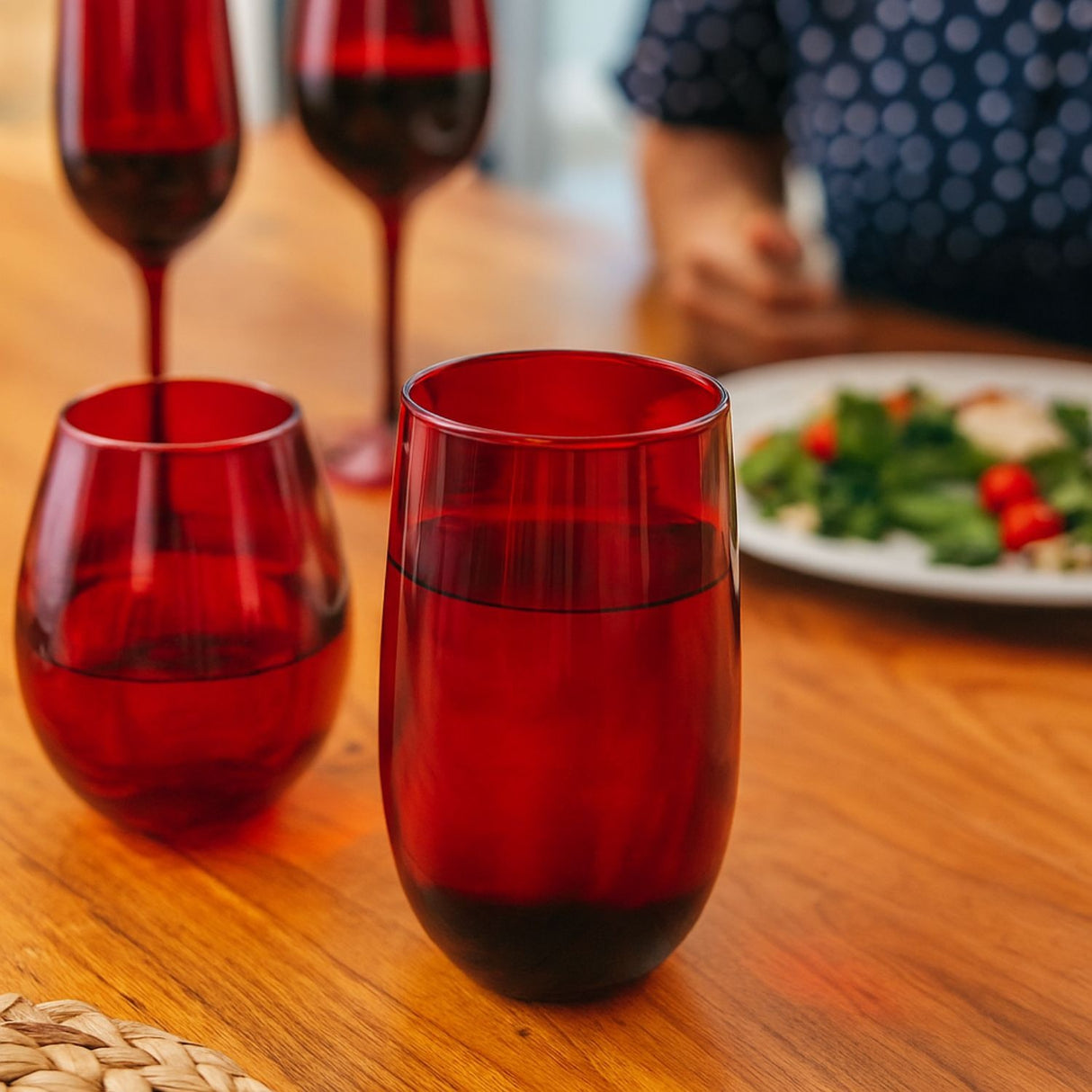 Set 24 Vasos Vidrio Altos Y Bajos Full Color Rojo Allegra