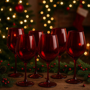 Set 12 Copas Vino Rouge Full Color Rojo 315mL Allegra Vidrio