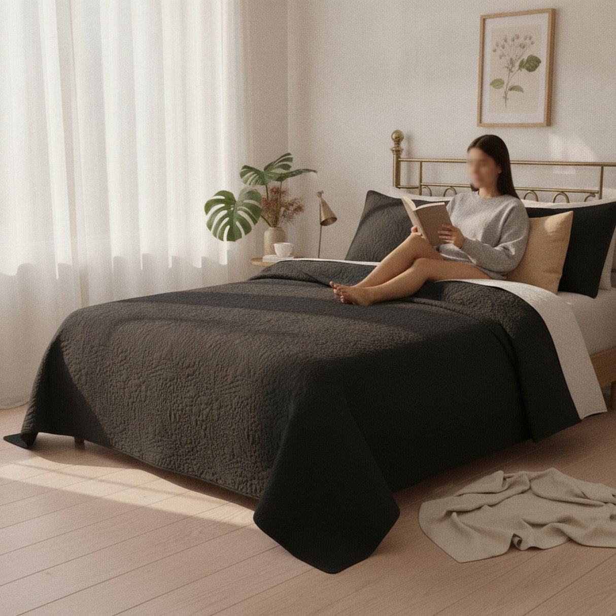 Cubrecama Quilt 2 Plazas Negro Wonder Collection Martine