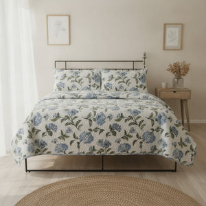 Cubrecamas Quilt 1.5 Plazas Flowers Azul Martine