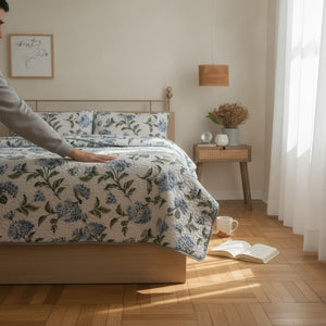 Cubrecamas Quilt 1.5 Plazas Flowers Azul Martine