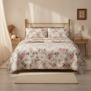 Cubrecamas Quilt 2.5 Plazas Flowers Collection Rosa