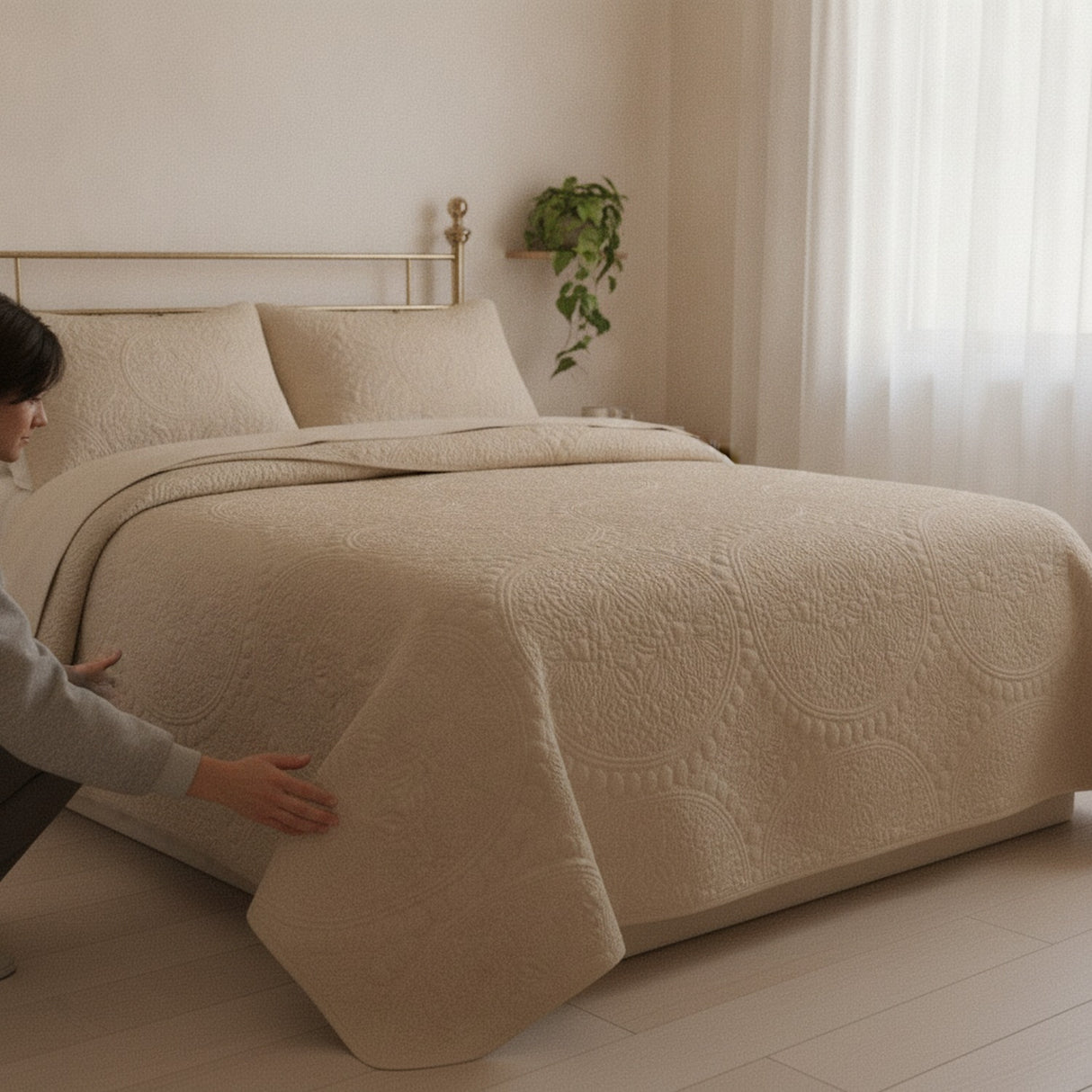 Cubrecamas Quilt 2 Plazas Beige Wonder Collection
