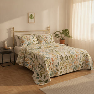 Cubrecamas Quilt 2 Plazas Flowers Collection Verde