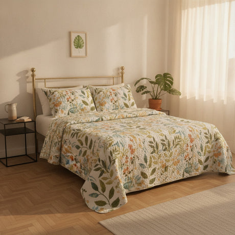 Cubrecamas Quilt 2 Plazas Flowers Collection Verde