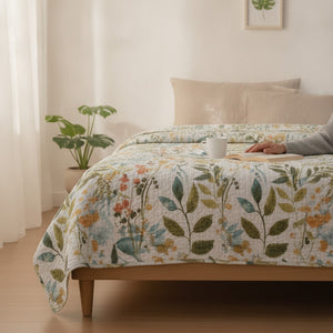 Cubrecamas Quilt 2 Plazas Flowers Collection Verde