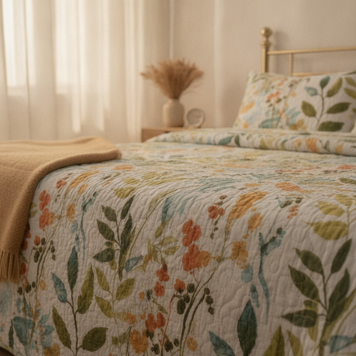 Cubrecamas Quilt 2 Plazas Flowers Collection Verde