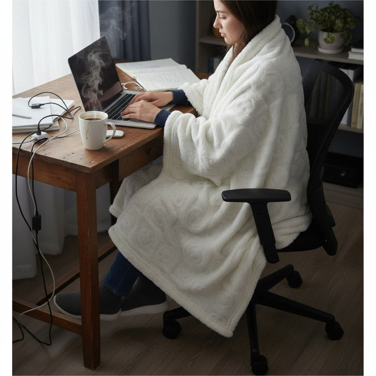 Manta Jacquard Polar Sherpa Martine Blanco Feliz 127x152cm