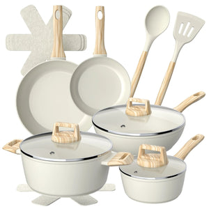 Batería Cocina 14 Piezas Aluminio Antiadherente Flow Crema