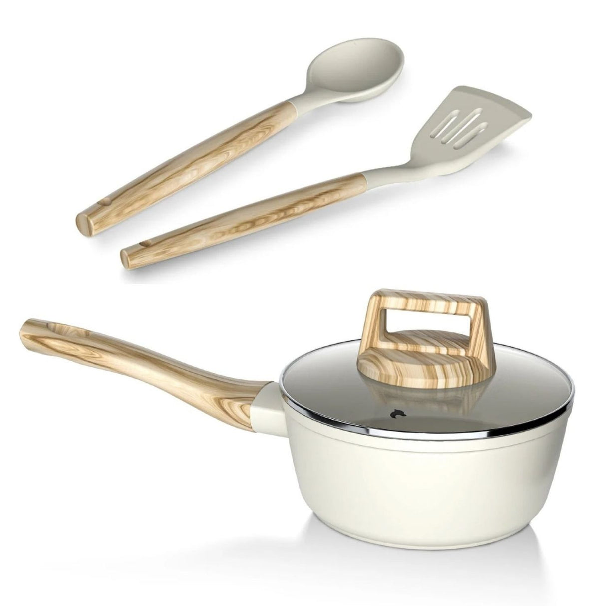 Batería Cocina 14 Piezas Aluminio Antiadherente Flow Crema