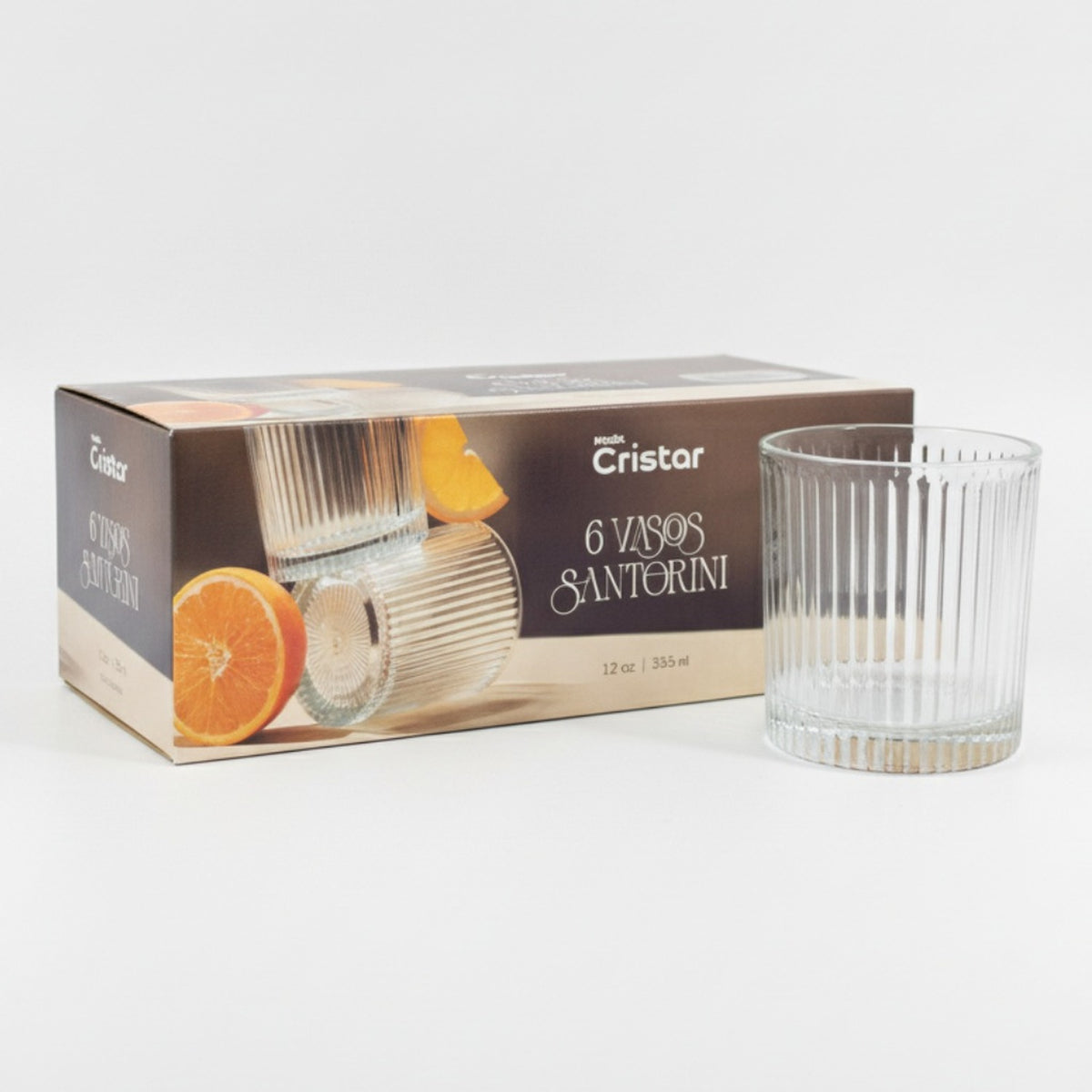 Set 6 Vasos Bajos Cristar Santorini 355mL Vidrio Grueso