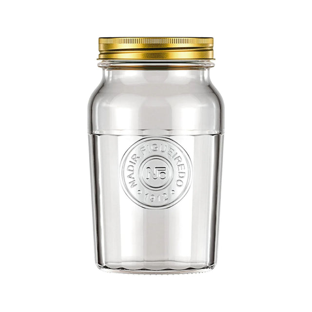 Frasco Americano Vintage Vidrio de 1 Litro Tapa Dorada cocina-1