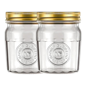 Set 2 Frascos Americano Vintage Vidrio 500ml Tapa Dorada. Perfectos para almacenar y decorar con estilo. ¡Compra ahora y transforma tu hogar!-1-1