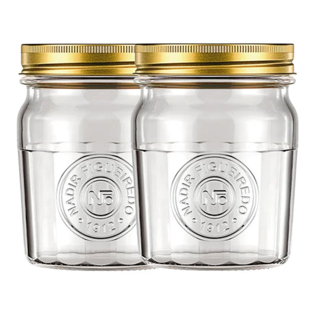 Set 2 Frascos Americano Vintage Vidrio 500ml Tapa Dorada. Perfectos para almacenar y decorar con estilo. ¡Compra ahora y transforma tu hogar!-1-1
