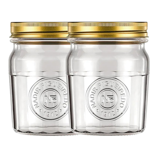Set 2 Frascos Americano Vintage Vidrio 500ml Tapa Dorada. Perfectos para almacenar y decorar con estilo. ¡Compra ahora y transforma tu hogar!-1-1