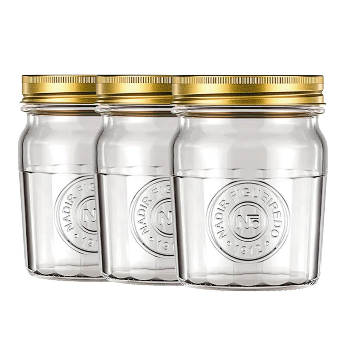 Set 3 Frascos Americano Vintage Vidrio 500ml Tapa Dorada. Perfectos para almacenar y decorar tu hogar con estilo. ¡Compra ahora y transforma tu espacio!-1-1