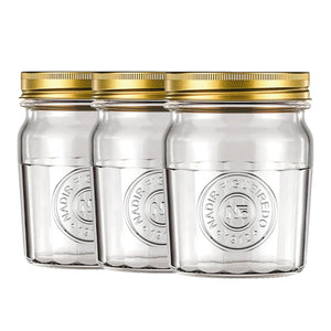 Set 3 Frascos Americano Vintage Vidrio 500ml Tapa Dorada. Perfectos para almacenar y decorar tu hogar con estilo. ¡Compra ahora y transforma tu espacio!-1-1