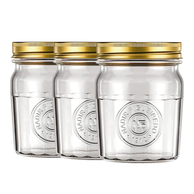 Set 3 Frascos Americano Vintage Vidrio 500ml Tapa Dorada. Perfectos para almacenar y decorar tu hogar con estilo. ¡Compra ahora y transforma tu espacio!-1-1