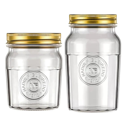 Set 2 Frascos Americano Vintage 500mL + 1500mL Tapa Dorada. Perfectos para almacenar y decorar tu hogar con estilo. ¡Compra ahora y transforma tu espacio!-1-1
