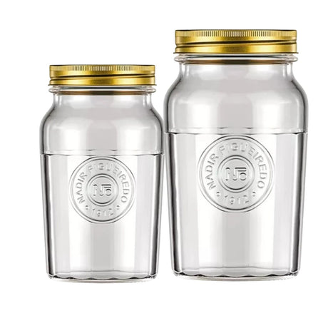 Set 2 Frascos Americano Vintage 1000mL + 1500mL Tapa Dorada. Perfectos para almacenar y decorar tu hogar con estilo. ¡Compra ahora y transforma tu espacio!-1-1