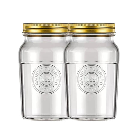 Set 2 Frascos Americano Vintage Vidrio 1000ml Tapa Dorada. Perfectos para almacenar y decorar con estilo. ¡Compra ahora y transforma tu hogar!-1-1
