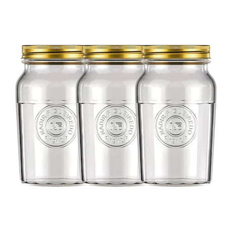 Set 3 Frascos Americano Vintage Vidrio 1000ml Tapa Dorada. Perfectos para almacenar y decorar con estilo. ¡Compra ahora y transforma tu hogar!-1-1