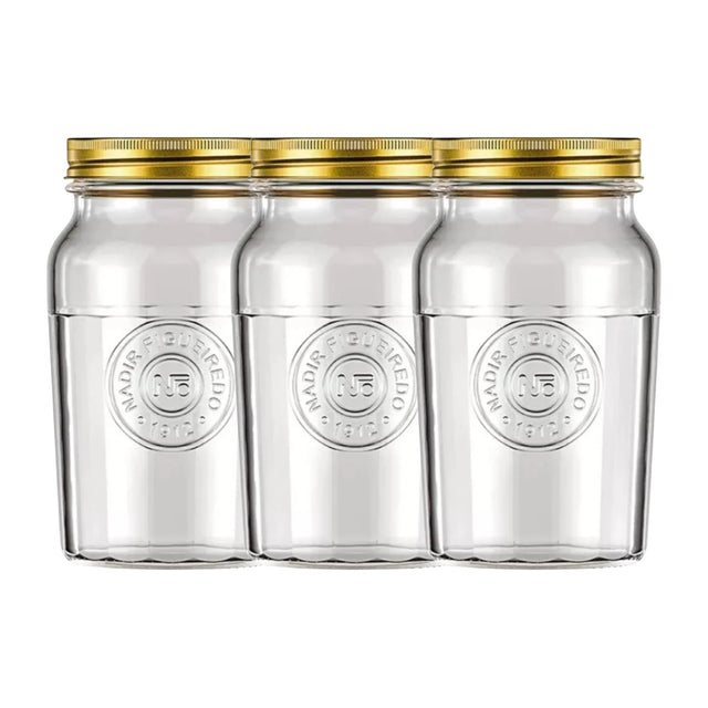 Set 3 Frascos Americano Vintage Vidrio 1000ml Tapa Dorada. Perfectos para almacenar y decorar con estilo. ¡Compra ahora y transforma tu hogar!-1-1