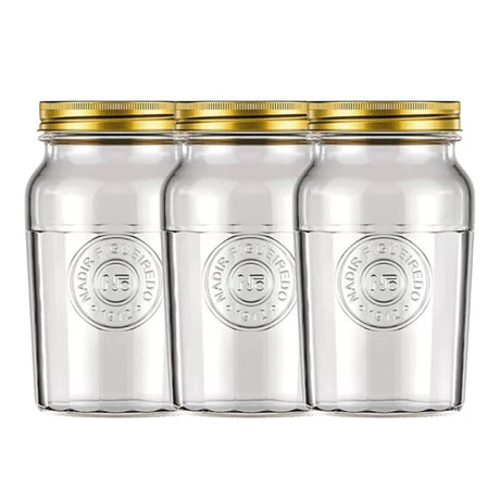 Set 3 Frascos Americano Vintage Vidrio 1500ml Tapa Dorada. Perfectos para almacenar y decorar tu hogar con estilo. ¡Compra ahora y transforma tu espacio!-1-1