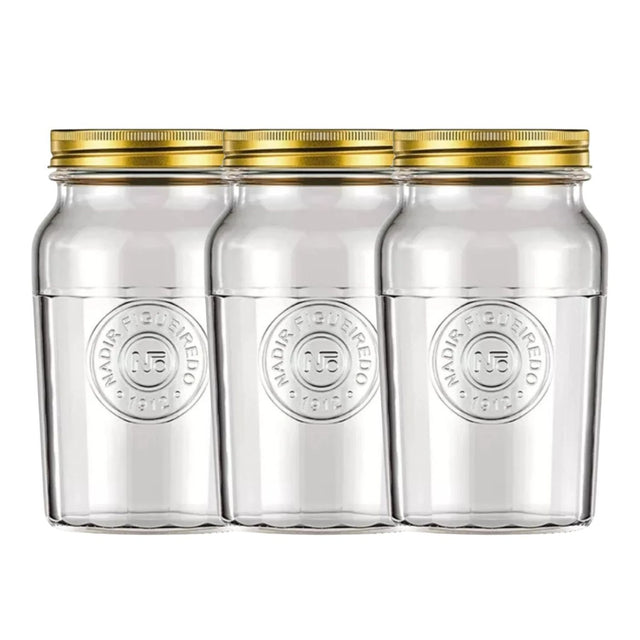 Set 3 Frascos Americano Vintage Vidrio 1500ml Tapa Dorada. Perfectos para almacenar y decorar tu hogar con estilo. ¡Compra ahora y transforma tu espacio!-1-1
