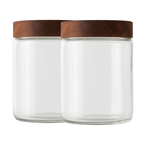 Set 2 Frascos Vidrio Con Tapa De Madera De 750ml Allegra. Perfectos para almacenar y decorar tu cocina. ¡Compra ahora y organiza tu hogar!-1-1