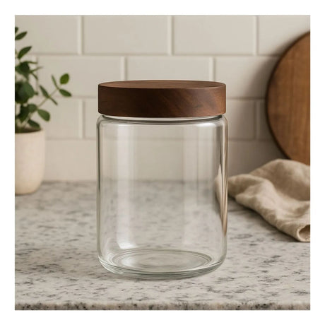 Set 2 Frascos Vidrio Con Tapa De Madera De 750ml Allegra. Perfectos para almacenar y decorar tu cocina. ¡Compra ahora y organiza tu hogar!-1-2