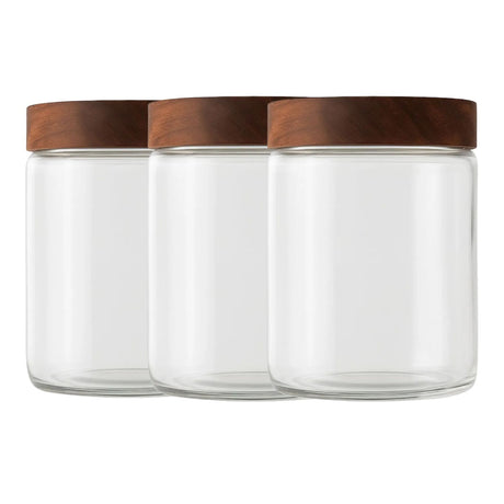 Set 3 Frascos Vidrio Con Tapa De Madera De 750ml Allegra. Perfectos para almacenar y organizar tus alimentos. ¡Compra ahora y dale estilo a tu cocina!-1-1