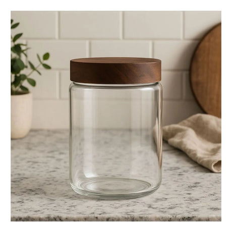 Set 3 Frascos Vidrio Con Tapa De Madera De 750ml Allegra. Perfectos para almacenar y organizar tus alimentos. ¡Compra ahora y dale estilo a tu cocina!-1-2