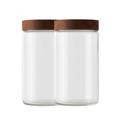 Set 2 Frascos Vidrio Con Tapa De Madera De 1000ml Allegra. Perfectos para almacenar y decorar. ¡Compra ahora y organiza tu cocina con estilo!-1-1