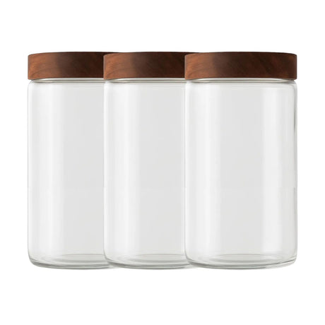 Set 3 Frascos Vidrio Con Tapa De Madera De 1000ml Allegra. Perfectos para almacenar y organizar tus alimentos. ¡Compra ahora y transforma tu cocina!-1-1