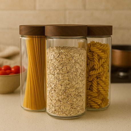 Set 3 Frascos Vidrio Con Tapa De Madera De 1000ml Allegra. Perfectos para almacenar y organizar tus alimentos. ¡Compra ahora y transforma tu cocina!-1-2
