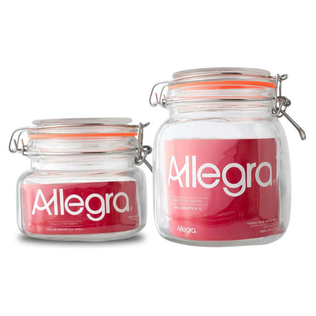 Set 2 Frascos Con Tapa Hermetica 500mL + 1000mL Allegra. Perfectos para conservar tus alimentos frescos y organizados. ¡Compra ahora y optimiza tu cocina!-1-1