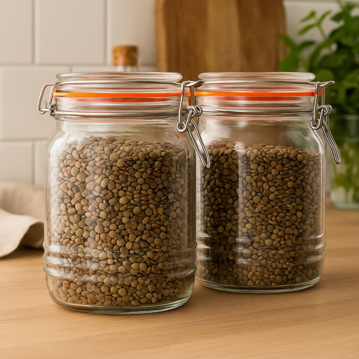 Set 2 Frascos Con Tapa Hermetica 500mL + 1450mL Allegra. Perfectos para conservar alimentos frescos y organizados. ¡Compra ahora y optimiza tu cocina!-1-4