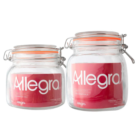 Set 2 Frascos Con Tapa Hermetica 800mL + 1000mL Allegra. Perfectos para conservar alimentos frescos y organizados. ¡Compra ahora y optimiza tu cocina!-1-1