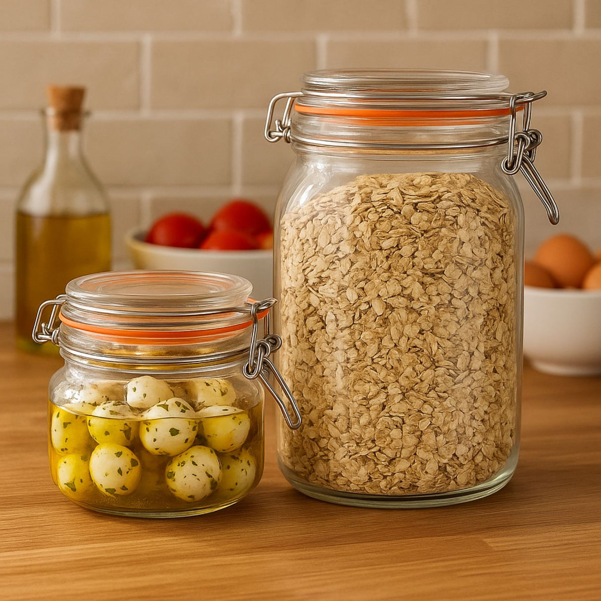 Set 2 Frascos Con Tapa Hermetica 800mL + 1450mL Allegra. Mantén tus alimentos frescos y organizados. ¡Compra ahora y mejora tu cocina!-1-3