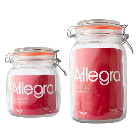 Set 2 Frascos Con Tapa Hermetica 1000mL + 1450mL Allegra. Perfectos para conservar tus alimentos frescos y organizados. ¡Compra ahora y mejora tu cocina!-1-1