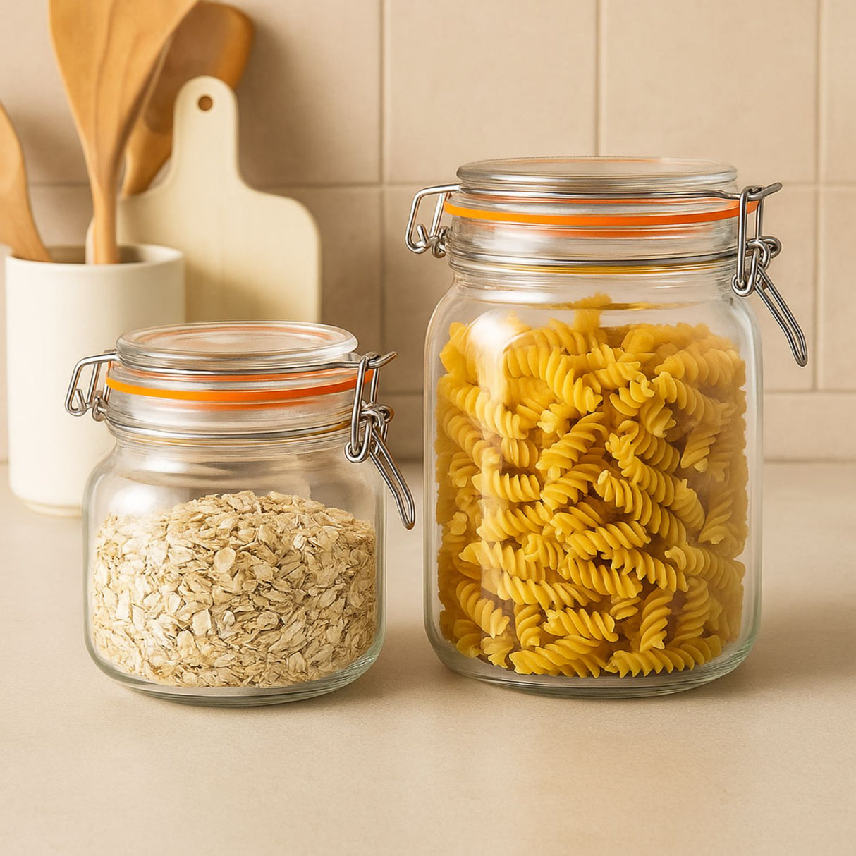 Set 2 Frascos Con Tapa Hermetica 1000mL + 1450mL Allegra. Perfectos para conservar tus alimentos frescos y organizados. ¡Compra ahora y mejora tu cocina!-1-4