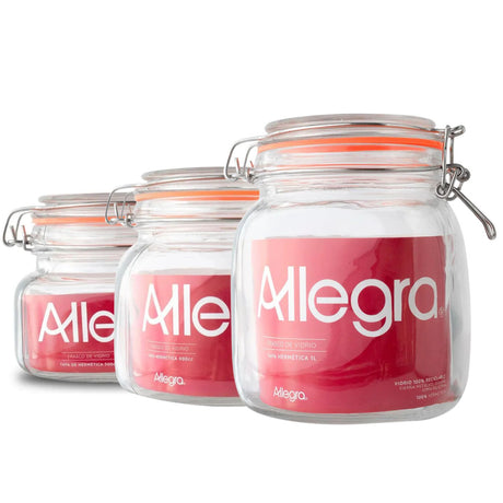 Set 3 Frascos Vidrio Con Tapa Hermetica Transparente Allegra. Perfectos para conservar tus alimentos frescos y organizados. ¡Compra ahora y mejora tu cocina!-1-1