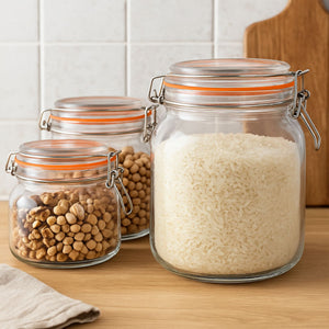 Set 3 Frascos Vidrio Con Tapa Hermetica Transparente Allegra. Perfectos para conservar tus alimentos frescos y organizados. ¡Compra ahora y mejora tu cocina!-1-5