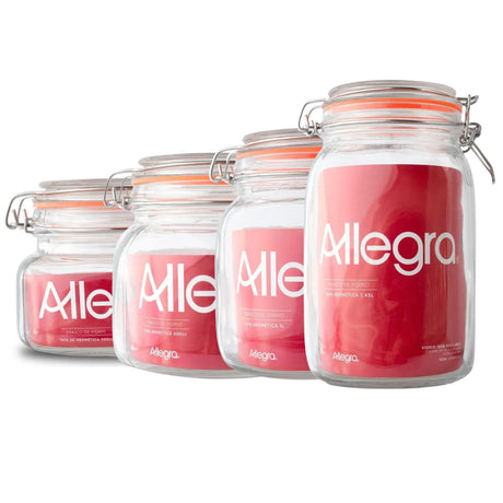 Set 4 Frascos Vidrio Con Tapa Hermetica Transparente Allegra. Perfectos para conservar alimentos frescos y organizados. ¡Compra ahora y mejora tu cocina!-1-1