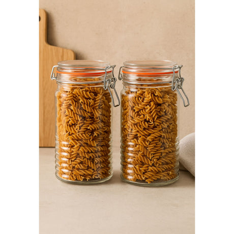Set 2 Frascos Con Tapa De Vidrio Hermetica De 1000mL Allegra. Perfectos para conservar alimentos frescos y organizados. ¡Compra ahora y optimiza tu cocina!-1-2