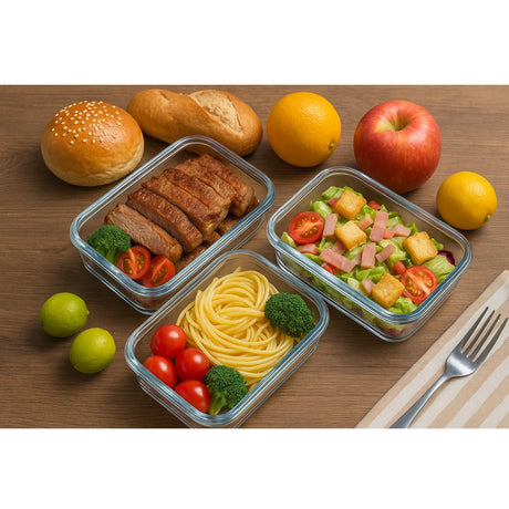 Set 6 Contenedores Herméticos Vidrio Rectangular Allegra. Perfectos para conservar frescura y sabor. ¡Compra ahora y organiza tu cocina!-1-2