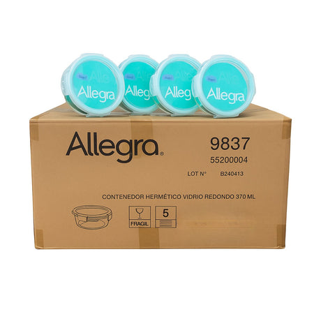 Set 48 Contenedores Hermetico Vidrio Redondo 370mL Allegra. Perfectos para conservar frescura y evitar derrames. ¡Compra ahora y organiza tu cocina!-1-1