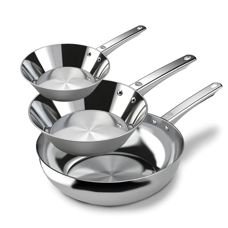 Pack 2 sartenes 20cm y 24cm más wok 28cm de acero inoxidable, ideal para todo tipo de preparaciones con cocción uniforme, alta resistencia y fácil limpieza. ¡Compra ahora y equipa tu cocina!-1